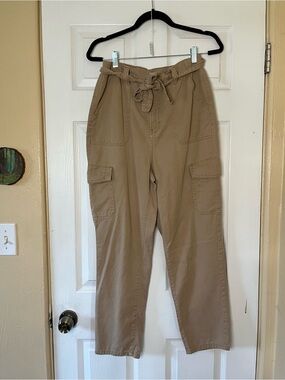 a.n.a Tan Belted Paperbag Cargo Jogger Trouser Cotton Lyocell Blend Pants